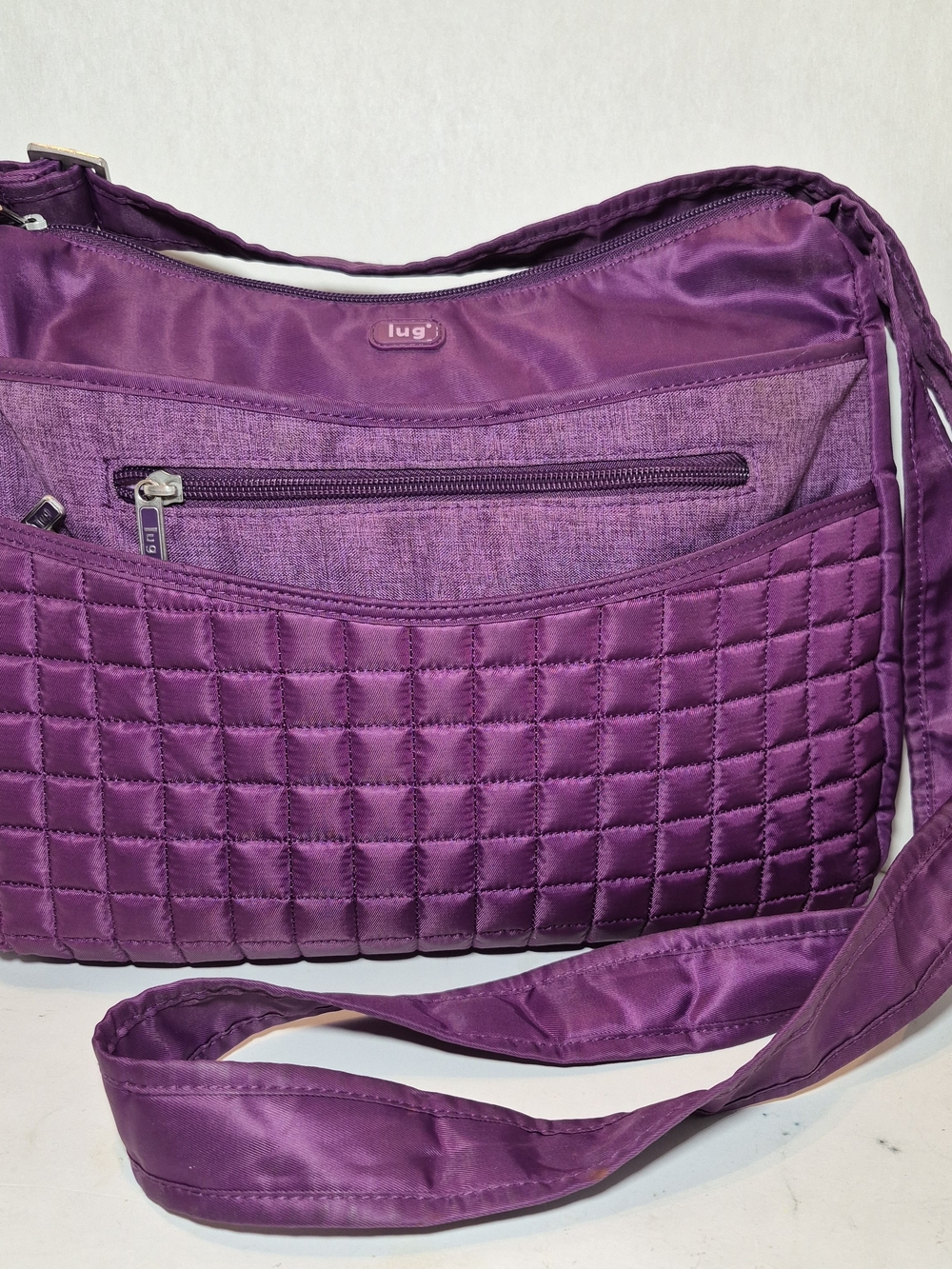 Lug Aerial Crossbody Zipper Top Plum Purple Lightweight Travel Shoulder Bag
